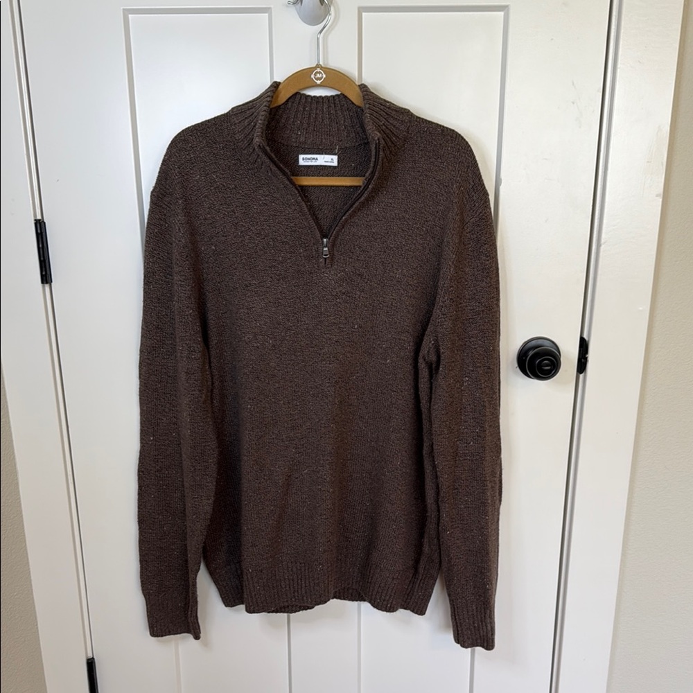 Men's Heathered Brown 1/4 zip Sweater